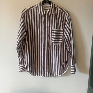 Victoria Beckham Patch Pocket Shirt in Chocolate Milk Stripe, US 4